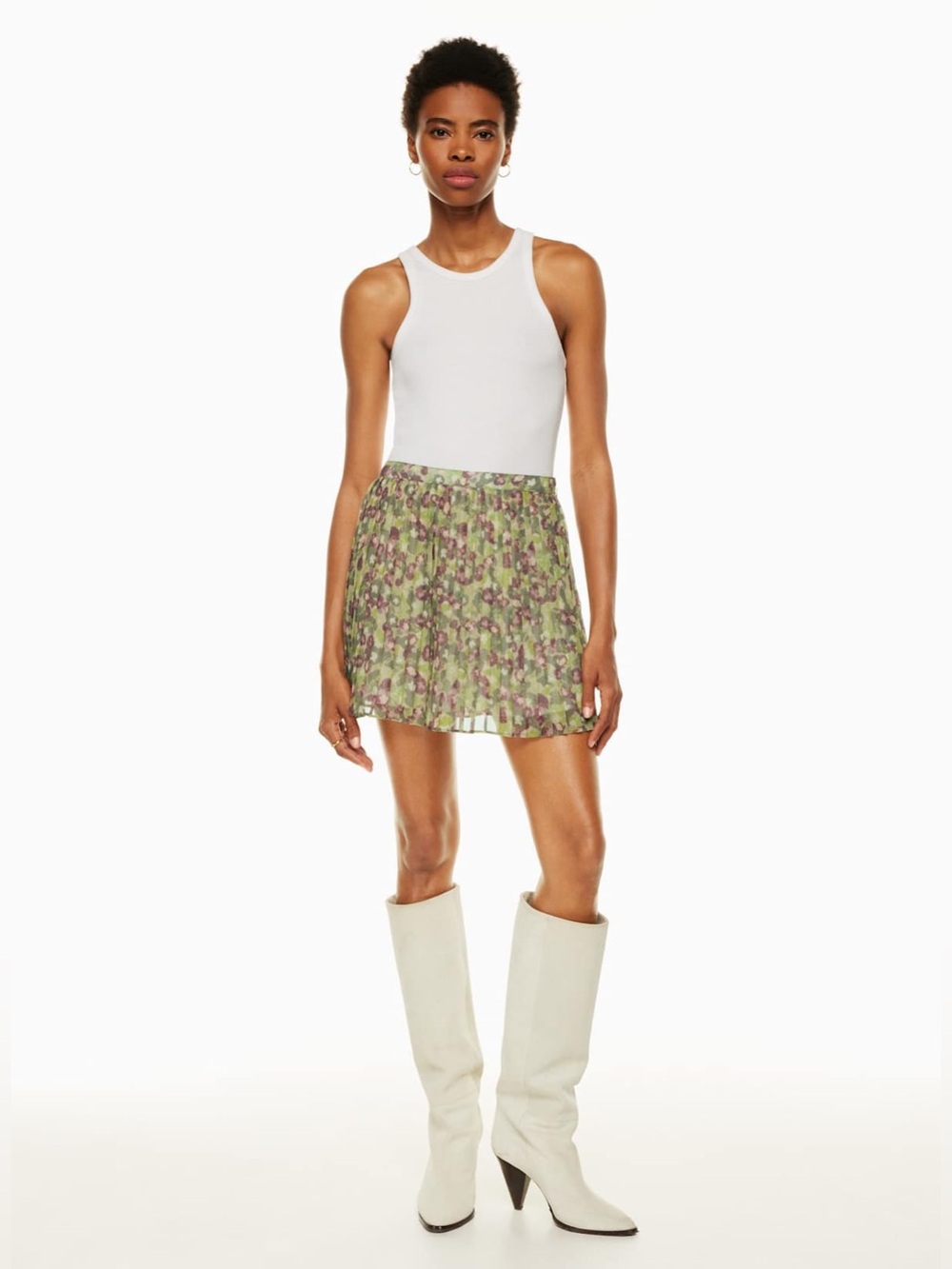 Aritzia Wilfred Twirl Mini Pleated Skirt Green Floral Size 4